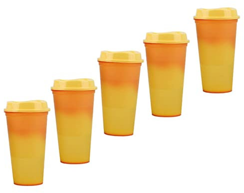 XKUN 5Pcs 473 ML De Bouteille d'eau en Plastique Température Couleur Changement De Tasse De Cupule À Chaud Réutilisable Casse À Café en Vrac Tumbler Personnalisé Cadeaux De Noël-5Pcs Orange