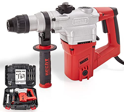 HECHT Bohrhammer – 1050 Watt – 4,5 Joule – SDS Plus Bohrfutter – Im Set mit 3 x Bohrer & 2 x Meißel, Zubehör, Koffer – max 4250 U/min – Perfektes Werkzeug/Kombihammer für Bohr - & Stemmarbeiten