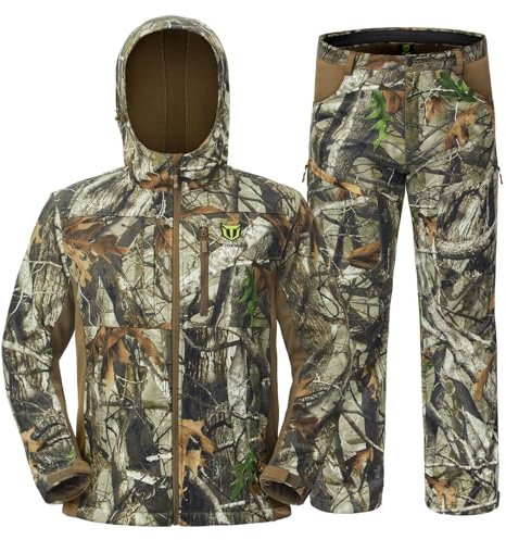 TIDEWE Hunting Clothes for Men with Fleece Lining, Safety Strap Compatible Water Resistant Silent Jacket and Pants, Hunting Suit for Climbing Hiking Trekking Camping (Next Camo G2 Size S)
