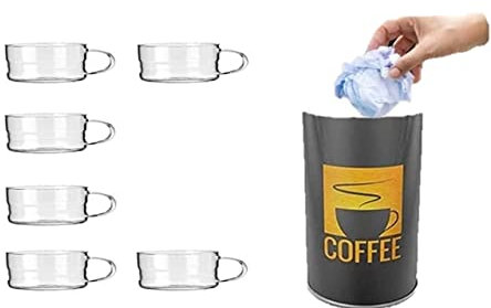 James Premium Teegläser, Gläser mit Henkel, 6er Set, 200ml, Becher 6 Trinkgläser für Tee, Kaffee, Wasser, Saft, Cappuccino, Eistee, Kaffeegläser, Gläserset, Glastassen plus Tischeimer