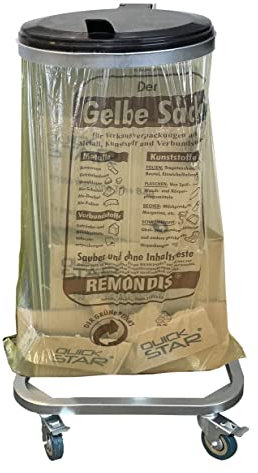 QUICK STAR Müllsackständer mit Deckel und 4 Rollen | Metall Müllsackhalter 120 Liter | Stabiler Müllsack Ständer - Verzinkter Stahl | Müllbeutelhalter Gelber Sack 120L | Mobiler Abfallbehälter