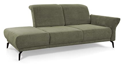 CAVADORE Recamiere Cooper / Luftige Chaiselongue mit Armlehne rechts, schwarzen Metallfüßen und feinem Cord-Bezug / 211 x 88 x 123 / Cord, Grün