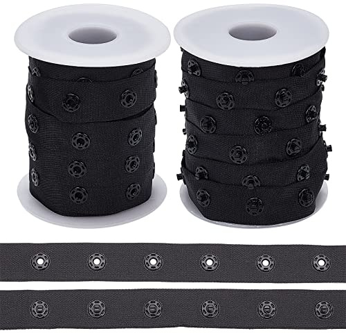 OLYCRAFT 2 Rollen 9.1m/Rolle Schwarzes Druckknopfband zum Nähen Polyester | Druckknopfbesatz zum Nähen, Polyester Knopfband, Nähverschluss, Druckknöpfe, Für DIY Kleidung Nähzubehör