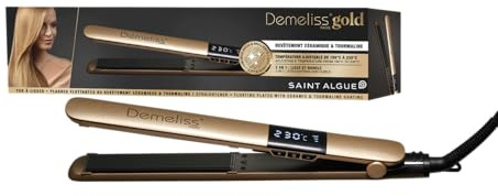 Demeliss SAINT ALGUE Lisseur GOLD - Lissage dès la Racine - Plaques Fines Céramique, Tourmaline - Température Réglable 150°C à 230°C - Cheveux Lisses à Ondulés - Design Ergonomique, Professionnel