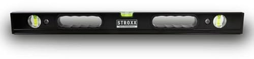 STROXX Profi Wasserwaage|180cm|mit 2 Handgriffen, 3Libellen|aus hochwertigem Aluminium|Profilwände verstärkt mit Außenrippen|Hohe Stoß-,Verformungsfestigkeit|Made in Europe,Schwarz, 101-151 - 101-155