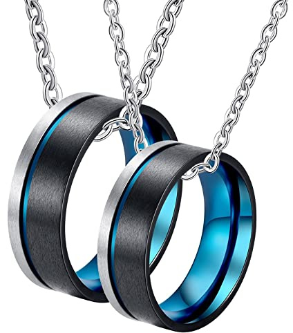 Beydodo Partnerkette für Sie und Ihn, Halskette Edelstahl 60CM mit Tricolor 8MM Matt Ring Anhänger Kette Personalisiert