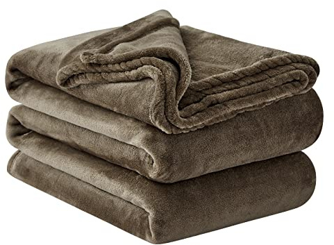 Aisbo Fleecefilt 220 x 240 - sängfilt 135/150, filt stor soffa, filt 220 x 240 cm flanell, extra mjuk och varm, brun, 100% mikrofiberfilt