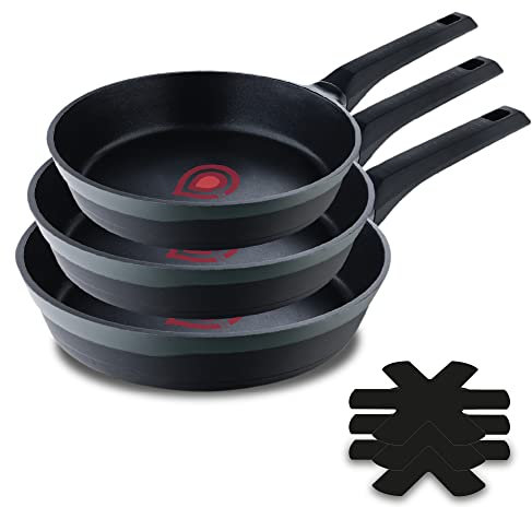 MasterPRO Gastro Reeco | Set of 3 Frying Pans with 20, 24 and 28 cm Diameter | Heatdot | Recycled Cast Aluminium | Non-Stick Coating | Soft Touch Handle | For All Cooking Environments and Hobs