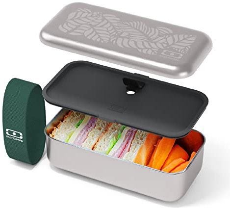 MONBENTO - Bento box en métal MB Sense Jungle - Boîte Repas en Acier Inoxydable avec Couvercle Hermétique - Bento en inox - Passe au four traditionnel et micro-ondes - Durable et Sûre - Motif Feuilles