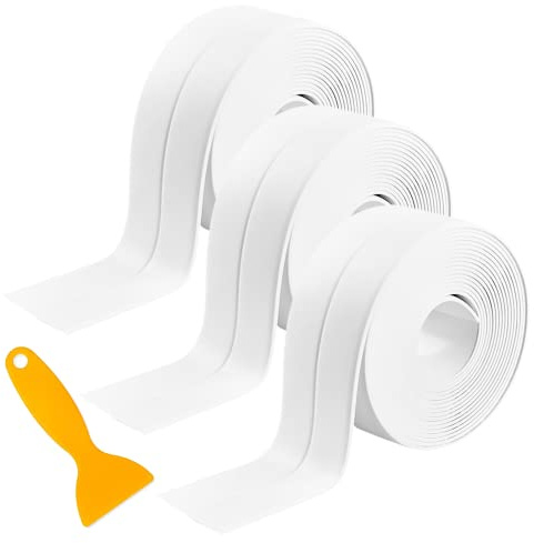Wandergo Bath Sealant Strip, 3 Rolls(33ft) Self Adhesive Caulk Strip Bathroom Sealant for Shower, Kitchen, Toilet, Wall Corner, Bathroom Decoration with Sealing Tool(3.8cm)