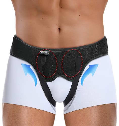 leeveel Hernia Belts for Men,Medical Hernia Guard Inguinal Truss for Single/Double,Sports Hernia Adjustable Waist Strap with 2 Removable Compression Pads (Medium)