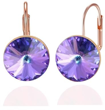 YONVUN Austriaco Cristallo Rotondo Goccia pendenti Leverback Orecchini | Placcato 18K/Rose Gold zircone pietra preziosa cerchio argento Pendenti Gioielli Regalo per Moglie Mamma Figlia Fidanzata