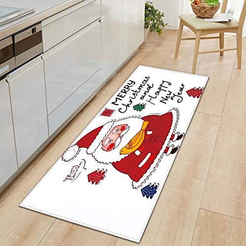 GOKSEL Küchenteppiche Weihnachten & Alter Mann Rutschfestes Küchenmatten, Saugfähig Küchenläufer, Komfort Läufer Teppich Set für Küche, Staubdicht Fußmatte 50 x 140cm