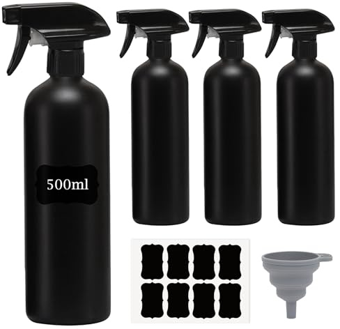 Nizirioo Sprayflaska, svart, växter vattenspruta blomspruta sprayflaskor, 4 st. 500 ml sprayflaskor, tom vattensprejflaska för växter blommor hushåll trädgård