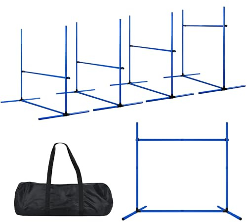 SUBTLETY 4 Stück Hürdenset Einstellbar Slalomstangen mit Tragtasche, Kunststoff Agility Ausrüstung für Hunde Hindernisse Trainingsstangen Set für Koordinations- & Geschwindigkeitstraining (Blau)
