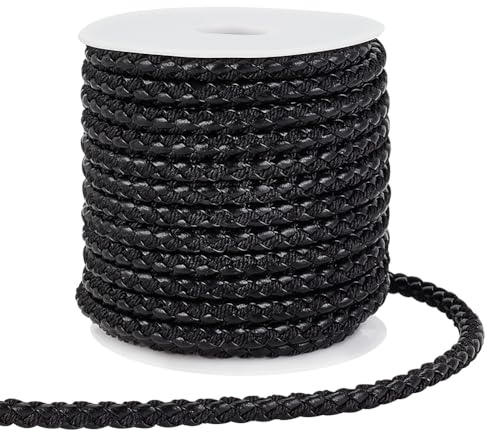 PH PandaHall Cavo In Pelle Intrecciata Rotondo Da 10m, Corda In Pelle Da 5.5mm, Cordoncino Nero per Gioielli Artigianali, Cordoncino, Cinturino In Pelle, per Braccialetti Fai Da Te, Collane, Gioielli