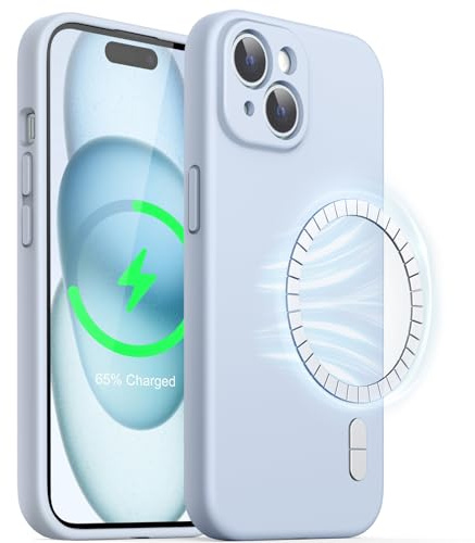 JETech Magnetisch Silikon Hülle für iPhone 15 6,1 Zoll, Kompatibel mit MagSafe, Handyhülle mit Voll Kamera Schutz (Blau)