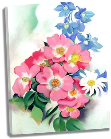 Lasite 《Rosa Rosen und Rittersporn》by Georgia O'keeffe Leinwandbilder Kunstdruck Bilder Reproduktion Leinwand Gemälde Wanddekoration gerahmt fertig zum Aufhängen(Gerahmt,70x91cm 28x36inch