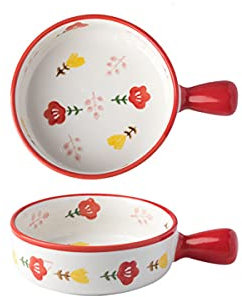 enamel roasting tin，baking tray set，Porcelain Single Handle Bakeware Round Baking Dishs Bowl for Cooking Kitchen Cake Breakfast Dinner Tableware, Set of 2,B (Color : B) (Color : C) ( Color : Onecolor