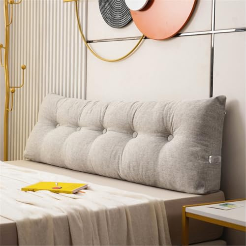 Treer Rückenkissen Lesekissen Keilkissen für Bett Sofa, Vielfarbig Großes Lendenkissen Rückenlehne Dreieckigen Abnehmbarem Bezug Kopfteilkissen Bettkissen mit Seitenfach (80 * 40 * 12cm,Beige)