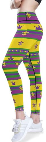GuoChe Sexy Yoga-Leggings für Damen, Mardi Gras, gestreift, lila, Karneval, königliche Lilie, goldfarbene Outfits, Booty Lifting Leggings, Karneval gestreift lila Karneval Royal Lilie Gold, Groß