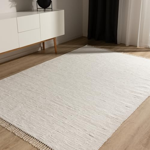 benuta Basic Bomullsmatta Tom - Krämfärgad 120x170 cm - Handvävd vardagsrum - 100% återvunnen bomull - Lämplig för golvvärme