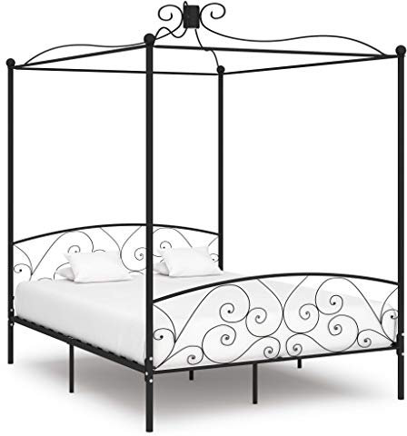 ULUYYUC Himmelbett-Gestell Schwarz Metall 160 x 200 cm, Bodenbett Palettenbett Schlafbett Bettgestell Geeignet für Wohnbereich Wohnzimmer Schlafzimmer Zimmer Mieten