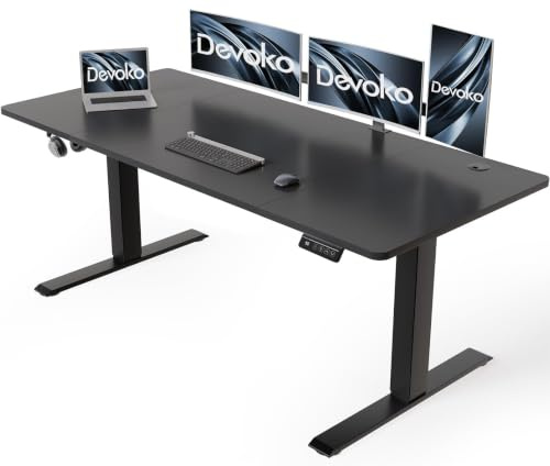 Devoko Elektrisch Höhenverstellbarer Schreibtisch 140 x 60 cm – Stabiler Stehschreibtisch ohne Wackeln, Leise Höhenverstellung für Home Office, 71–119 cm, 2-Memory-Funktion Computertisch, Schwarz
