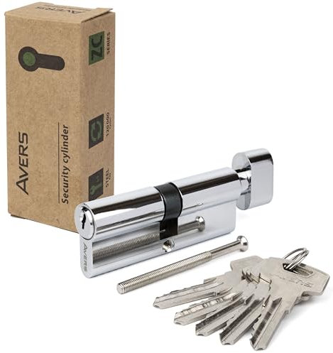 APECS Schließzylinder Sicherheitsschloss Wohnungstür Knaufzylinder 80 (40/40) mm mit 5 Schlüsseln Modell AVERS ZC-80(40/40C)-C Chrom