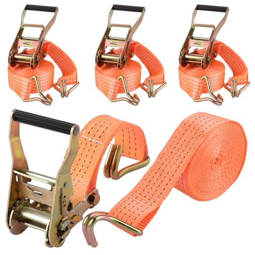GBACHOOSE 4 cinghie di tensione da 3000 kg, cinghie con tatsche 6 m x 50 mm, arancione cinghia di tensionamento con gancio, cinghia di ancoraggio per rimorchio, moto, auto, merci