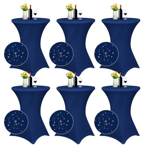 6er-Set wasserfest Stretch Stehtisch Husse für Bistrotisch Ø 80-85 cm Verstärkung im Fußbereich，Stretch-Husse Marineblau Hussen für Stehtische und Bistrotische ,Hochzeit,Cocktailparty (Marineblau)