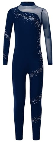 Yruioon Kinder Turnanzug Mädchen Langarm Gymnastikanzug Mesh Patchwork Ganzkörper Trikot Eiskunstlauf Body Sport Overall Jumpsuit