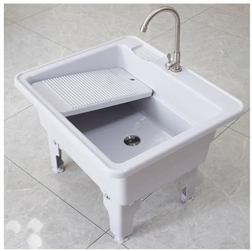 Lavandino Indipendente Lavelli da Bagno Piscina per Lavanderia, Lavandino per Balcone Lavabo con ASSE per Lavare, Stazione di igiene Domestica Vasca di Utilità Lavello in Plastica