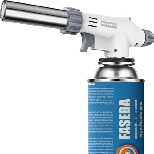 FASEBA - Pack de soplete de cocina profesional con llama ajustable y 4 cartuchos de gas.Resistente al viento, ideal para Flambeado postre, sushi…etc. Soplete de cocina, soplete gas butano.