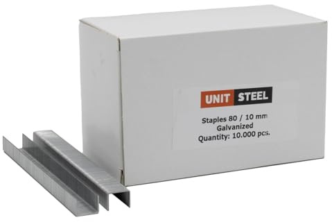 UnitSteel Type 80 Heftklammern - Beinlänge 10mm, 10.000 stück, Verzinkt, für das Folienbefestigung, Innenausstattung und Möbelindustrie