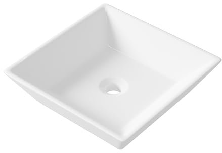 Eridanus Bathroom Countertop Washbasin, Rectangular Ceramic Vessel Sink, Vitreous China Square Basin Sink for Lavatory Cloakroom Vanity Unit, White Gloss - 415 x 415 x 120mm