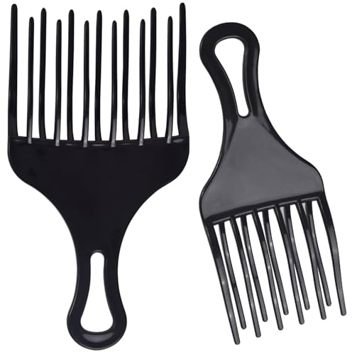 2 st Afrokam för Lockigt Hår med Hårplocka - Bred Plastkam med Dubbel Knytnäve för Styling, Reda ut Peruk och Fläta