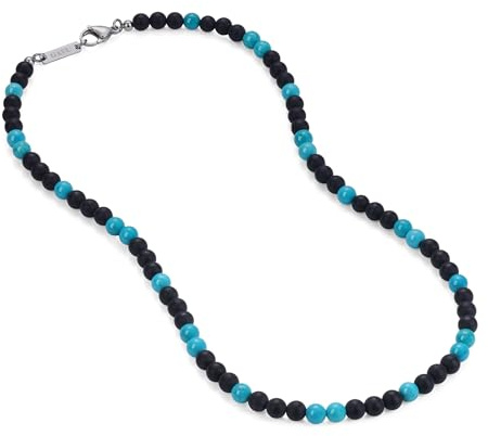 GAVU Herren Halskette mit matten Onyx und Naturstein Perlen Glückskette für Männer