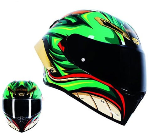YPDOPORA Integralhelm Für Motorradfahrer Für Herren Und Damen, Motorradhelm, Offener Rennhelm, Jethelm, Geeignet Für Motorräder, DOT-Geprüft,Grün,L59~60CM