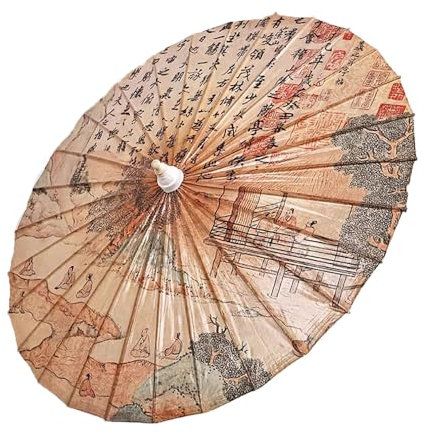 MEYINGOU Oriental Decorative Oil Paper Umbrella, Handmade Umbrellas with Orchid Pavilion Pattern, Oil-Both Rain And Shine, Old-Fashioned Umbrellas(84CM)