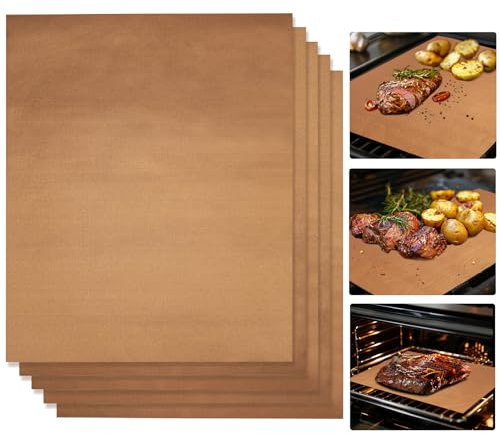 RAINFLOW Copper Grill Mats for Outdoor Grill - Set of 5 Teflon Non-Stick Grill Mat BBQ Grill Accessories Reusable and Easy to Clean Grilling Mats for Gas Grill Charcoal Grills 15.75 x 13 Inch