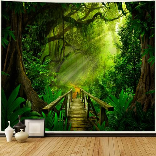 Bishilin Wandteppich Wald 150x130, Wandbehang Natur Grün Tapestry Wall Hanging Wandteppich Outdoor Kinderzimmer