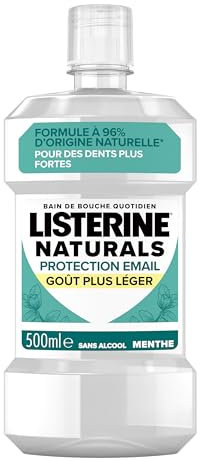 Listerine – Bain de Bouche Naturals Protection Émail Goût Plus Léger 0% Alcool (bouteille de 500 ml) – Soin bucco-dentaire quotidien – Bain de bouche sans alcool pour une haleine fraîche durable