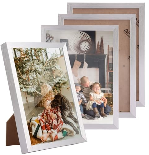ASelected 4 PCS Photo frames 13 x 18 CM silver photo frame Aluminium photo frame for standing and hanging, for displaying photos Vacation photos Photo gallery and more