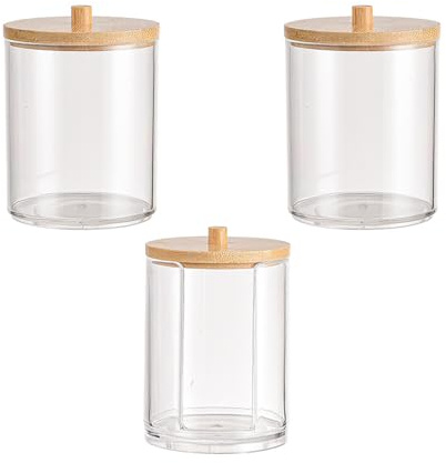 TianChgWei 3Pcs Non-Stick Acrylic Cotton Ball Holder Transparent Makeup Organizer Cotton Holder Useful Bathroom Storage Canisters for Cotton Ball Swab