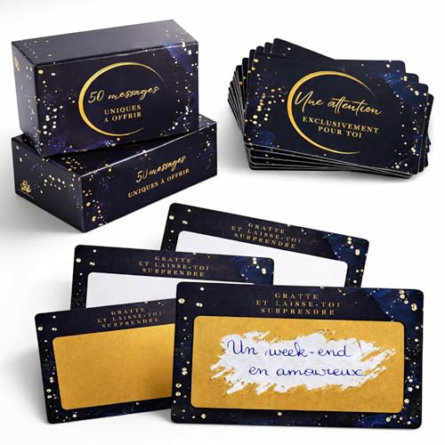 Kit de 50 Cartes à Gratter Personnalisables | Bons & Chèques Cadeaux, Messages, Défis & Surprises | Idée Cadeau Originale Couple & Amis, Anniversaire, Saint-Valentin | Grande Zone à remplir soi-même