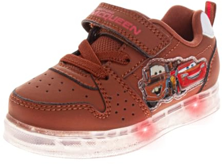 Disney Pixar Cars Sneakers Lightning McQueen Tow Mater Shoe LED Light Up Laceless Breathable Athletic Shoes- Mater Rust Brown (Size 11 Little Kid)