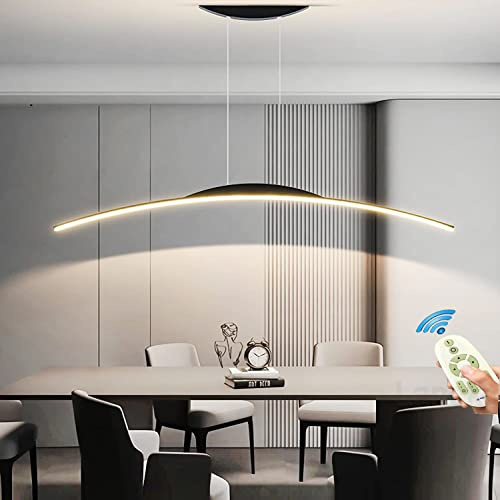 Lámpara colgante LED moderna para sala de estar, mesa de comedor, altura ajustable, luces colgantes para cocina, isla, oficina, estudio, con control remoto, lámpara C suspendida (negro, 80 cm)