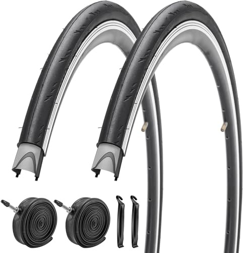 SIMEIQI 2 Stück 700x23C (23-622) faltbare Rennradreifen mit 2 Schläuchen und 2 Reifenhebern 700C Ersatzreifen mit Faltperle, pannensicher für Renn- und Pendlerfahrräder