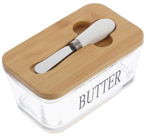 TOPPERFUN Beurrier Hermétique Verre avec Couvercle Bambou et Rangement pour Couteaux pour Réfrigérateur et Comptoir